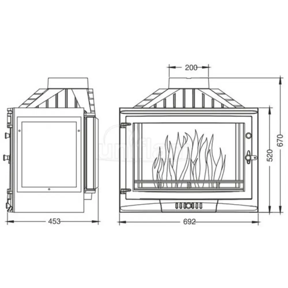Каминная топка UNIFLAM 700 SELENIC левое стекло с шибером чугунная
