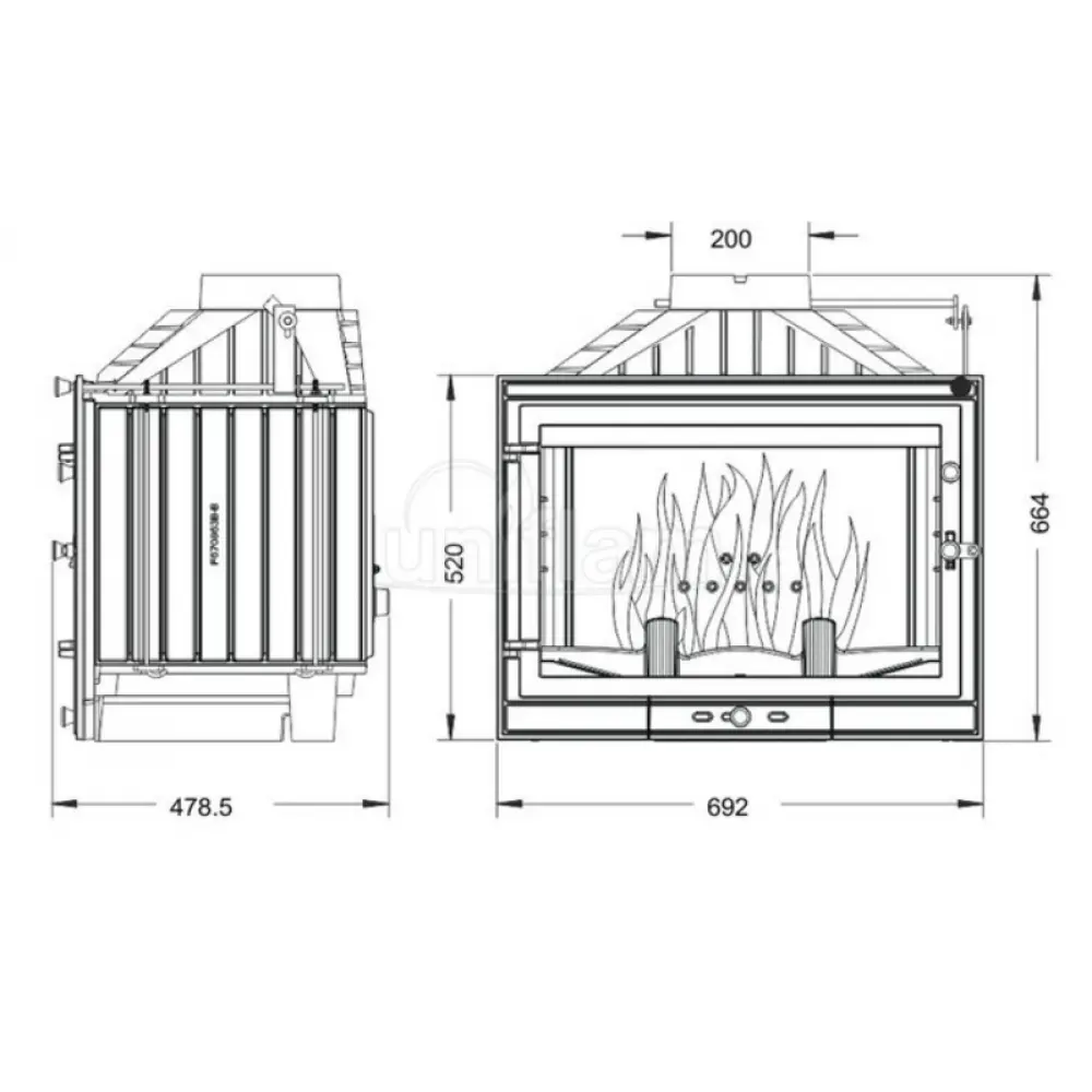 Камінна топка UNIFLAM 700 STANDARD ECO з шибером чавунна