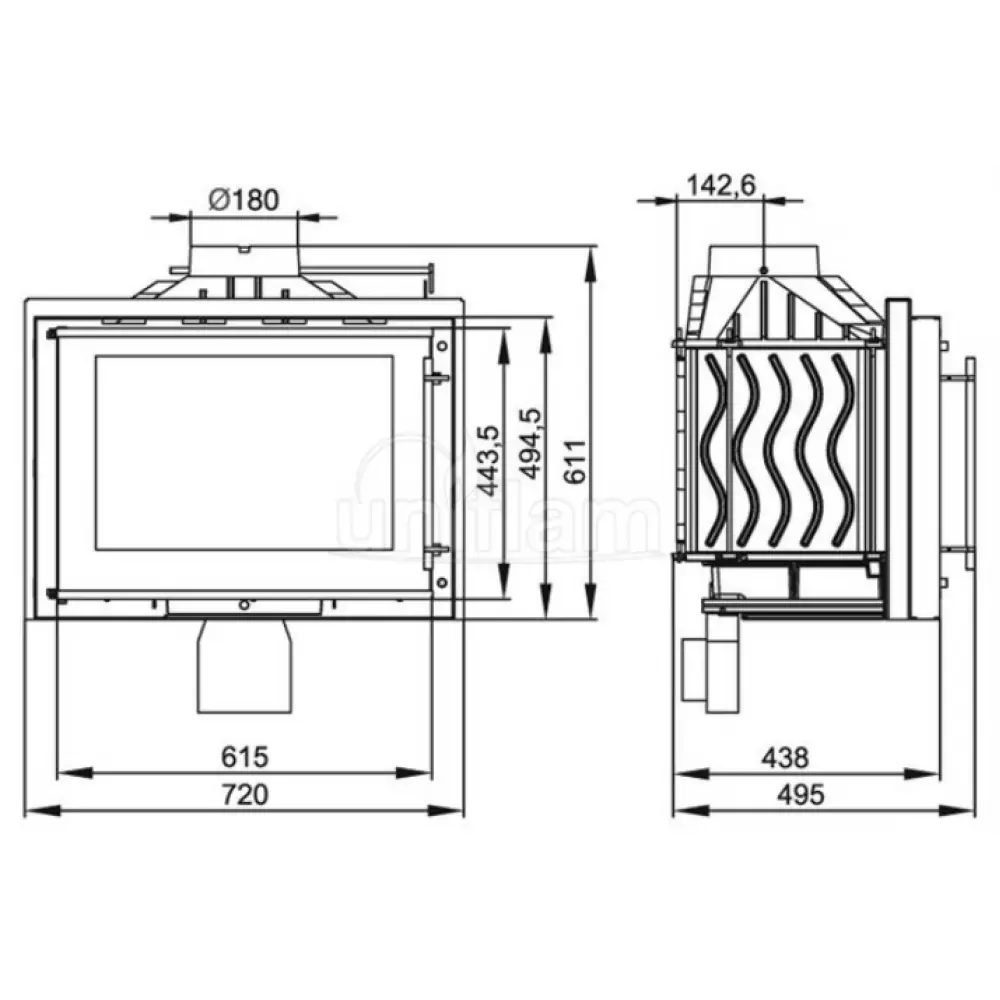 Камінна топка UNIFLAM 720 PRESTIGE з шибером чавунна